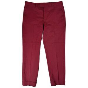 Club Monaco Cuffed Trousers Size 6‎ Italian Tropical Wool Burgundy Red Cropped